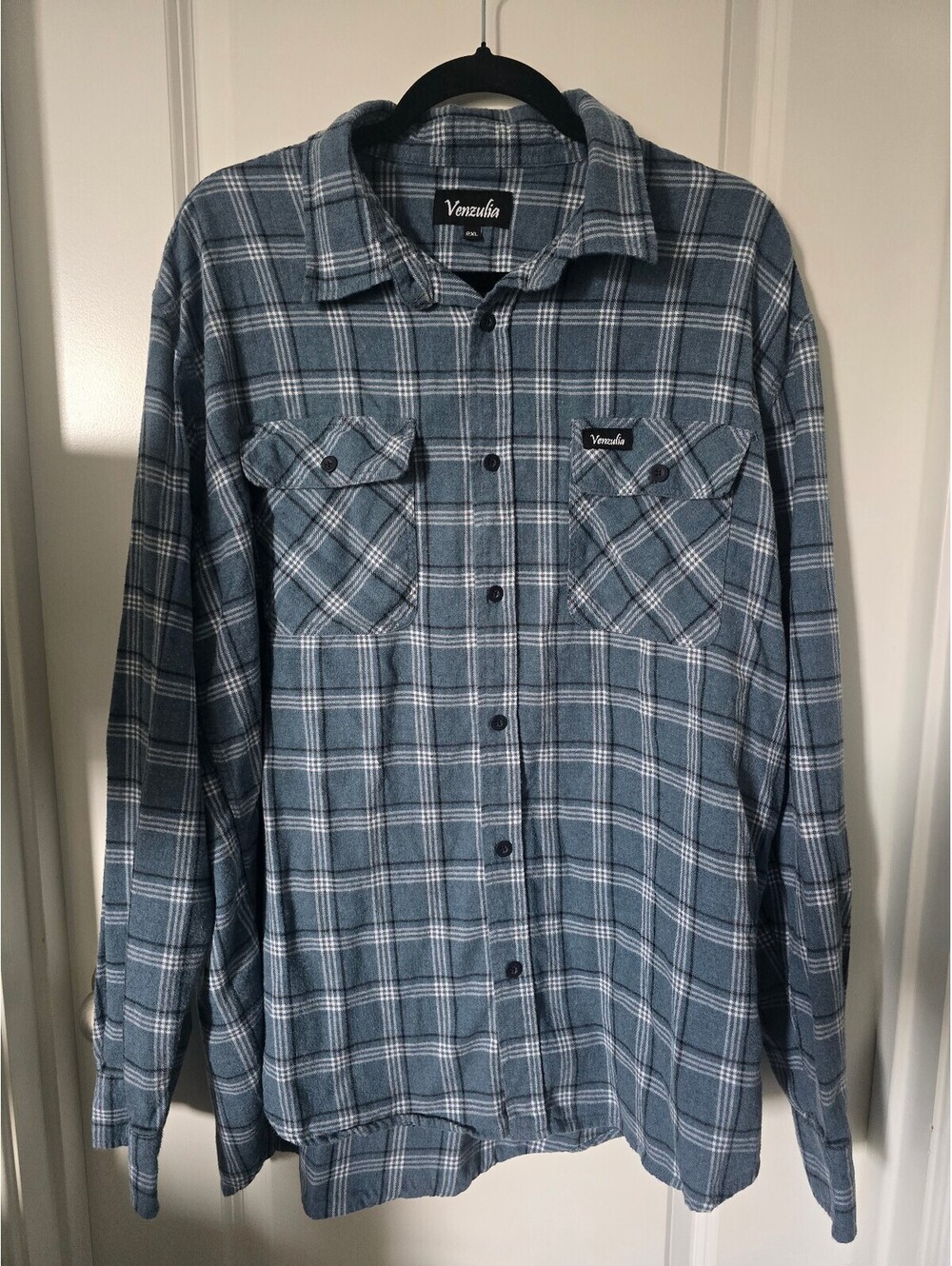 Venzulia Men's 2XL Blue Plaid Cotton Flannel Shirt